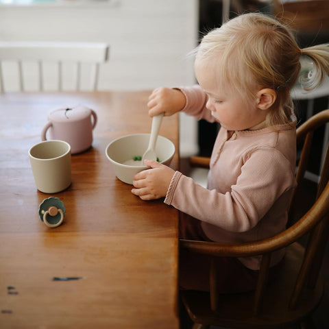 mushie Flatware Fork and Spoon Set For Kids | Made in Denmark (Soft Lilac)