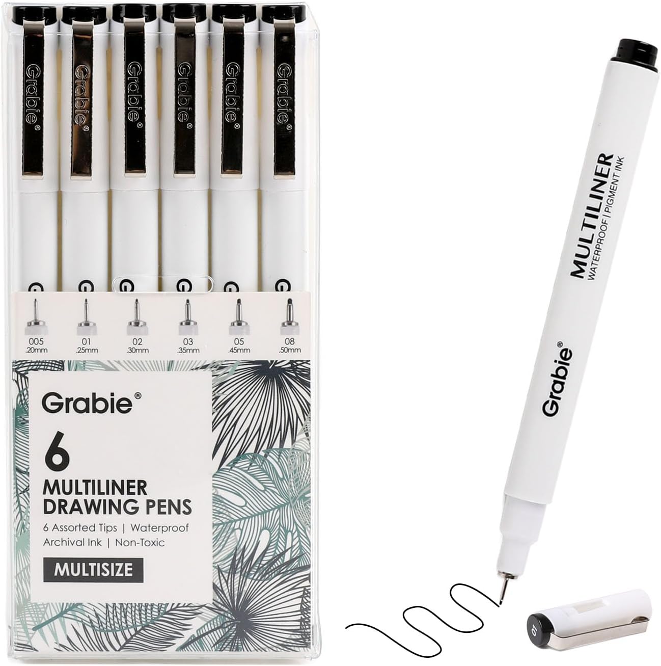 Grabie Micro Fineliner Pens, 6 Black Waterproof Drawing Pens
