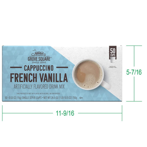 Grove Square Cappuccino Pods, French Vanilla, Single Serve, 50 Count (Pack of 1) - Packaging May Vary