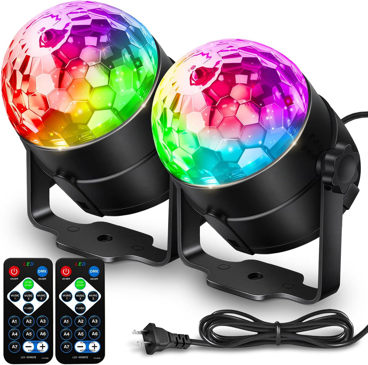 NEQUARE Disco Ball Party Lights 2-Pack, Sound Activated Strobe with Remote