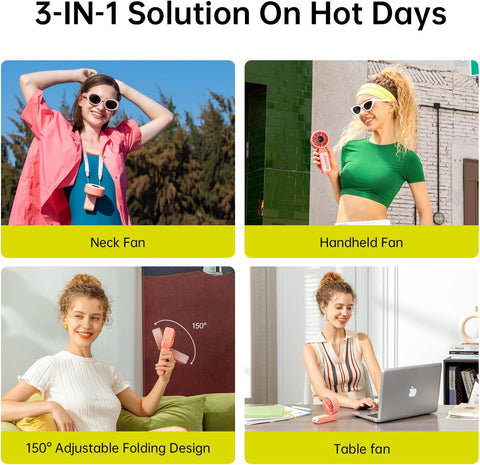 JISULIFE Handheld Fan Life7 – Ultimate Flexibility: Wide & Strong Airflow, 13H Max Cooling, 3600mAh Rechargeable, 5-Speed, LED Display, 3 IN 1 Portable Fan for Travel, Concerts, Sports Events(Pink)