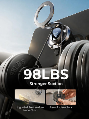 LISEN Suction Phone Mount for Vacuum [All-Metal & Nano Gel 98+LBS Suction] 360 Adjustable Magnetic Phone Holder for Car[18 X Strong Magnet] for Magsafe Car Mount for Note 18 iPhone 17 Pro Max 16 15 14
