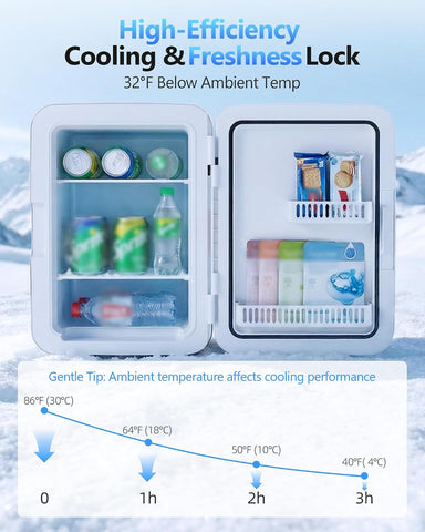 Antarctic Star Mini Personal Fridge Cooler, 10L Portable Compact Refrigerator, 2.6 Gal Small Cooler with AC/DC Adapters for Beverages, Food, Skincare, Bedroom, Office, Dorm Room, or Cabin, White