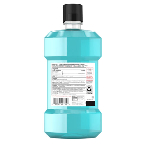 Listerine Cool Mint Mouthwash, Kills 99.9% of Germs That Cause Bad Breath, Plaque and Gingivitis, Antiseptic, Cool Mint Flavor, 1 L, 2 Pack