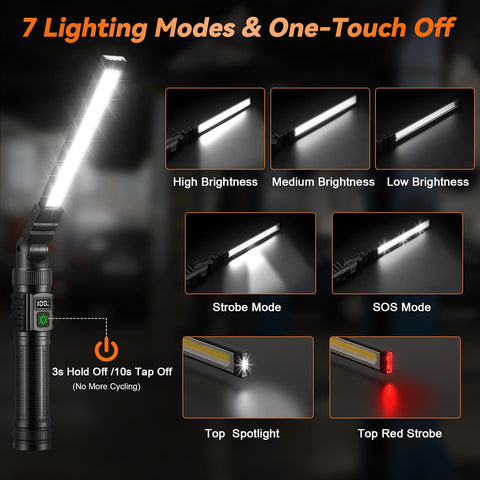 2Pack Magnetic Rechargeable LED Work Light/Flashlight for Mechanics