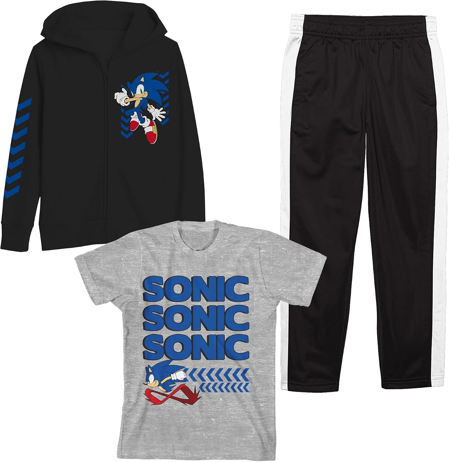 Bioworld Youth Boys Sonic 3 pc Hoodie Jogger T-shirt combo