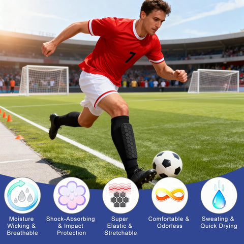 2 Pairs Soccer Shin Guards for Kids Youth Adult,Shin Guards Soccer Calf Compression Sleeve with Honeycomb Pads,Lightweight Shin Protector Support for Baseball MTB Football–Boys Girls Protective Gear