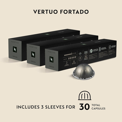 Nespresso Vertuo, Fortado Gran Lungo Americano, 30-Count Espresso Pods | Capsules Dark Roast Coffee Pack of 1
