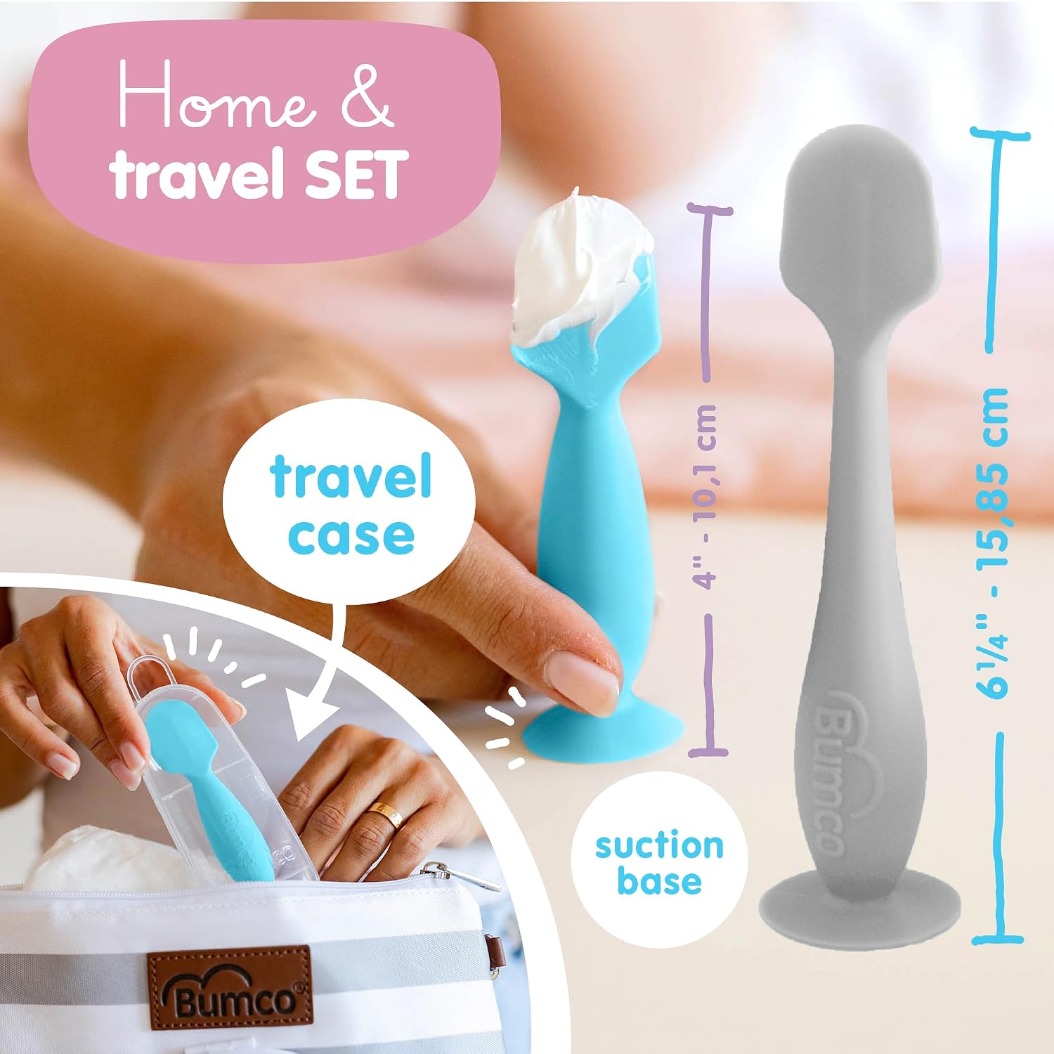 Bumco Baby Bum Brush + Travel Diaper Cream Spatula Set (Gray & Blue)