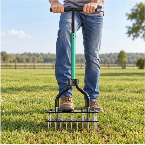 Lawn Aerator Tool, Dual-Layer 15-Spike Heavy-Duty Steel Aerator Lawn Tool