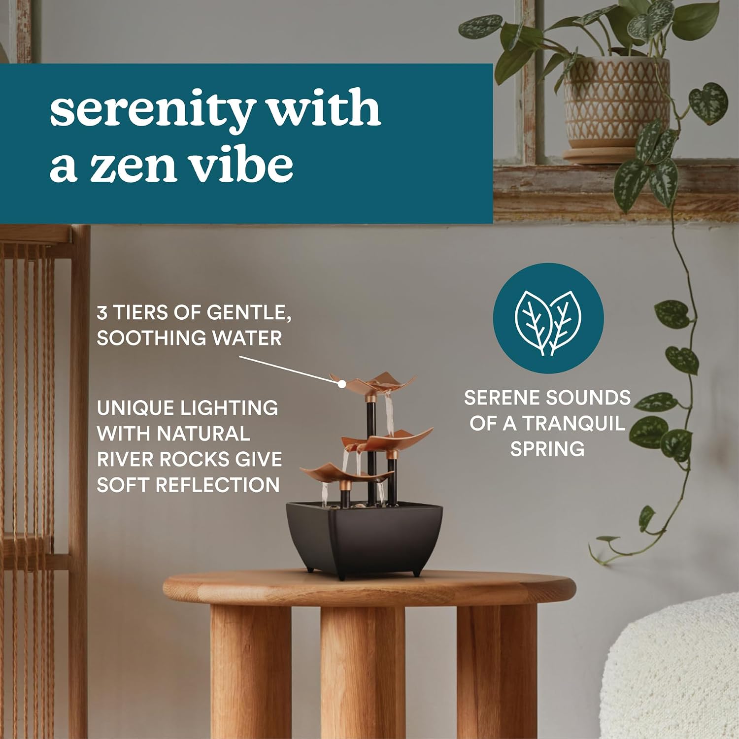 Homedics Tabletop Water Fountain, 3 Tier Indoor Waterfall Fountain