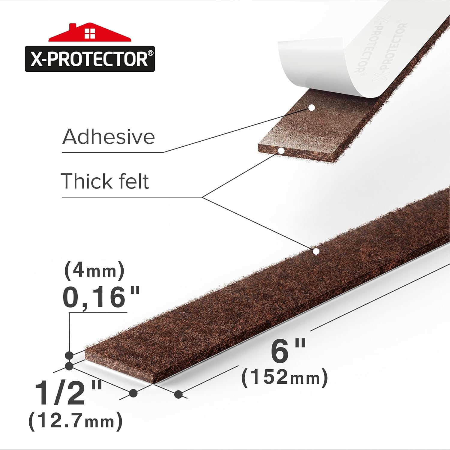 X-Protector Felt Furniture Pads - 20 PCS 6 x 1/2" - Premium Felt Strips