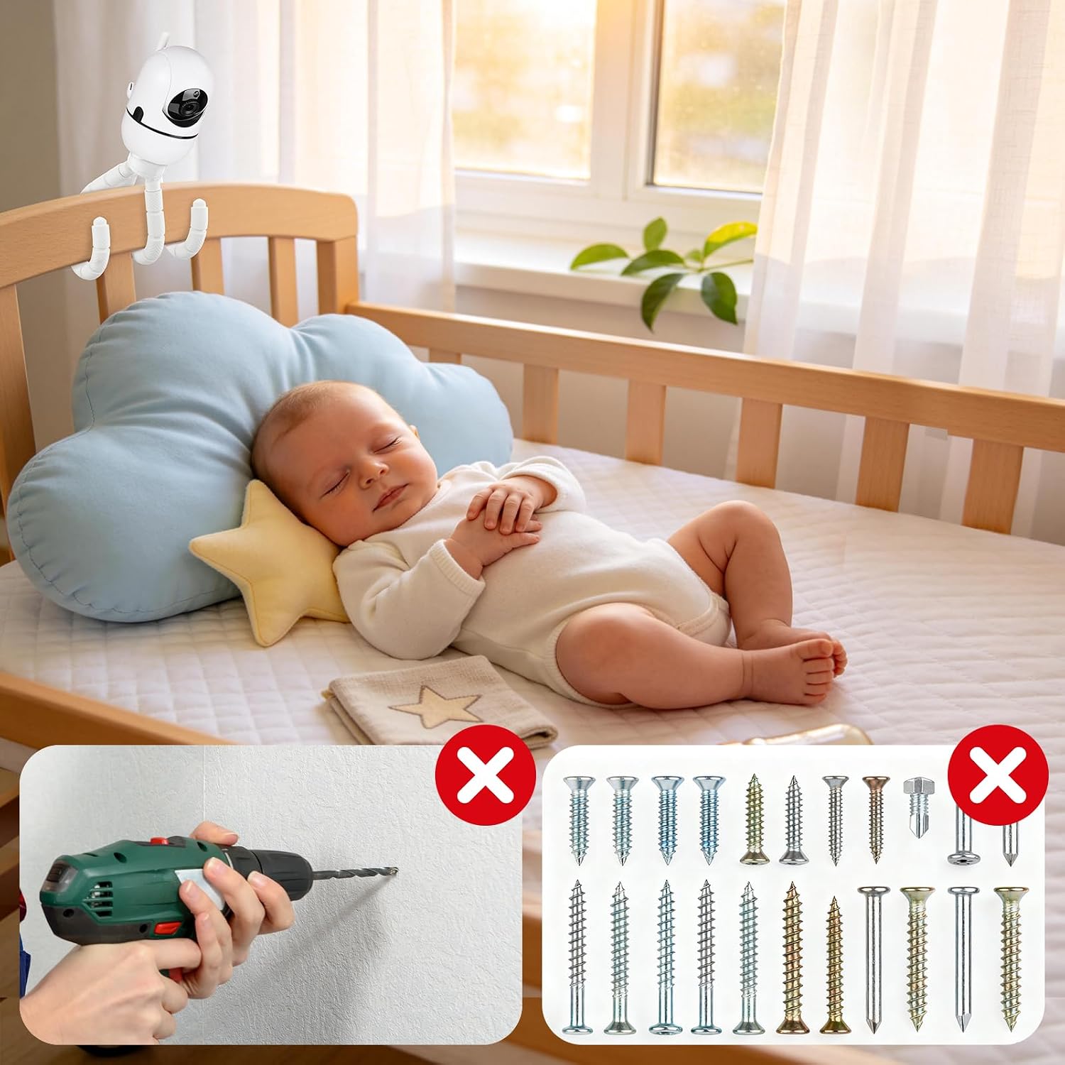 Tripod Baby Monitor Mount for HelloBaby HB6550/ HB6560/ HB65/ HB6351/ HB40/ HB6339/ HB6336, ANMEATE SM935E Monitor, Flexible Baby Camera Stand with 1/4" Screw – Portable, No Drilling