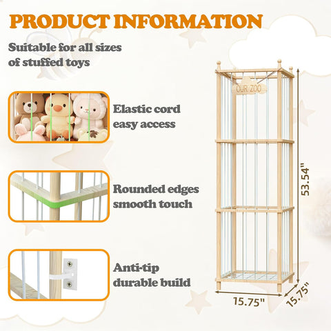 Stuffed Animal Storage,Large Wooden Toy Organizer,Anti-Tip Design,Easy Assembly