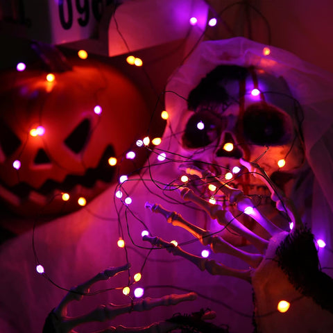 Lomotech Orange Purple Halloween Lights, 2 Pack 16.4ft 50 LED Fairy Lights