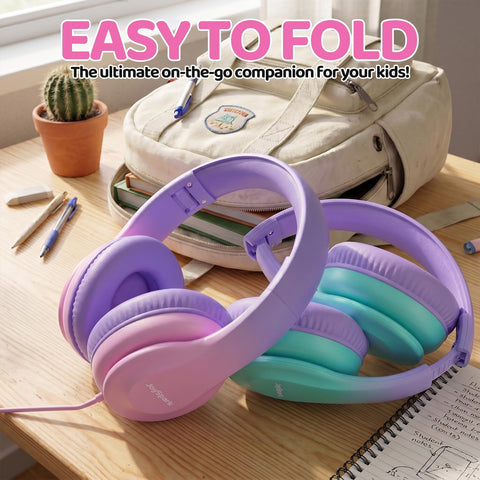 JoySpark Kids Headphones for School Toddler, 3.5mm Jack, Gradient Pink