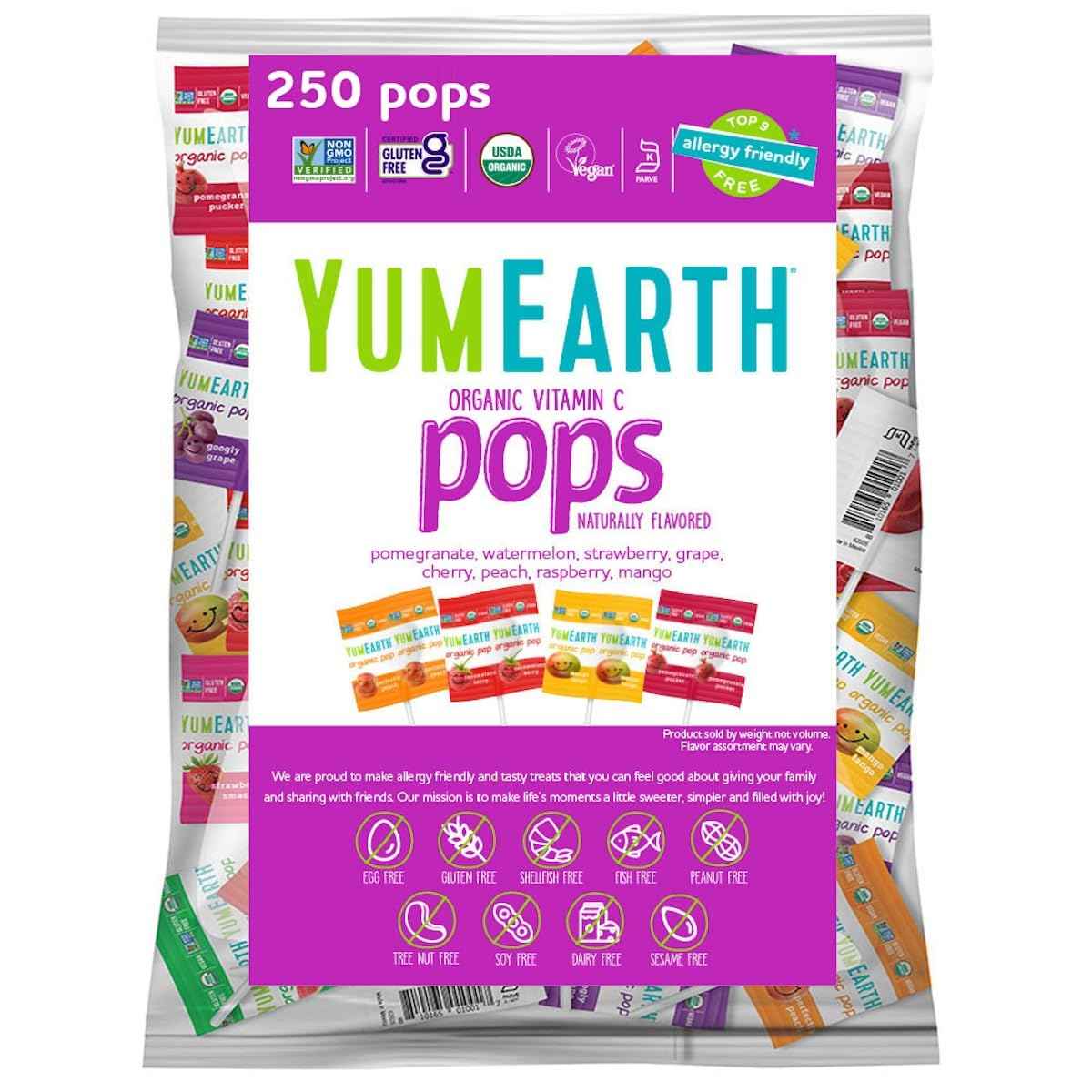 YumEarth Organic Vitamin C Pops Variety Pack, 250 Fruit Flavored Favorites Lollipops, Allergy Friendly, Gluten Free, Non-GMO, Vegan, No Artificial Dyes