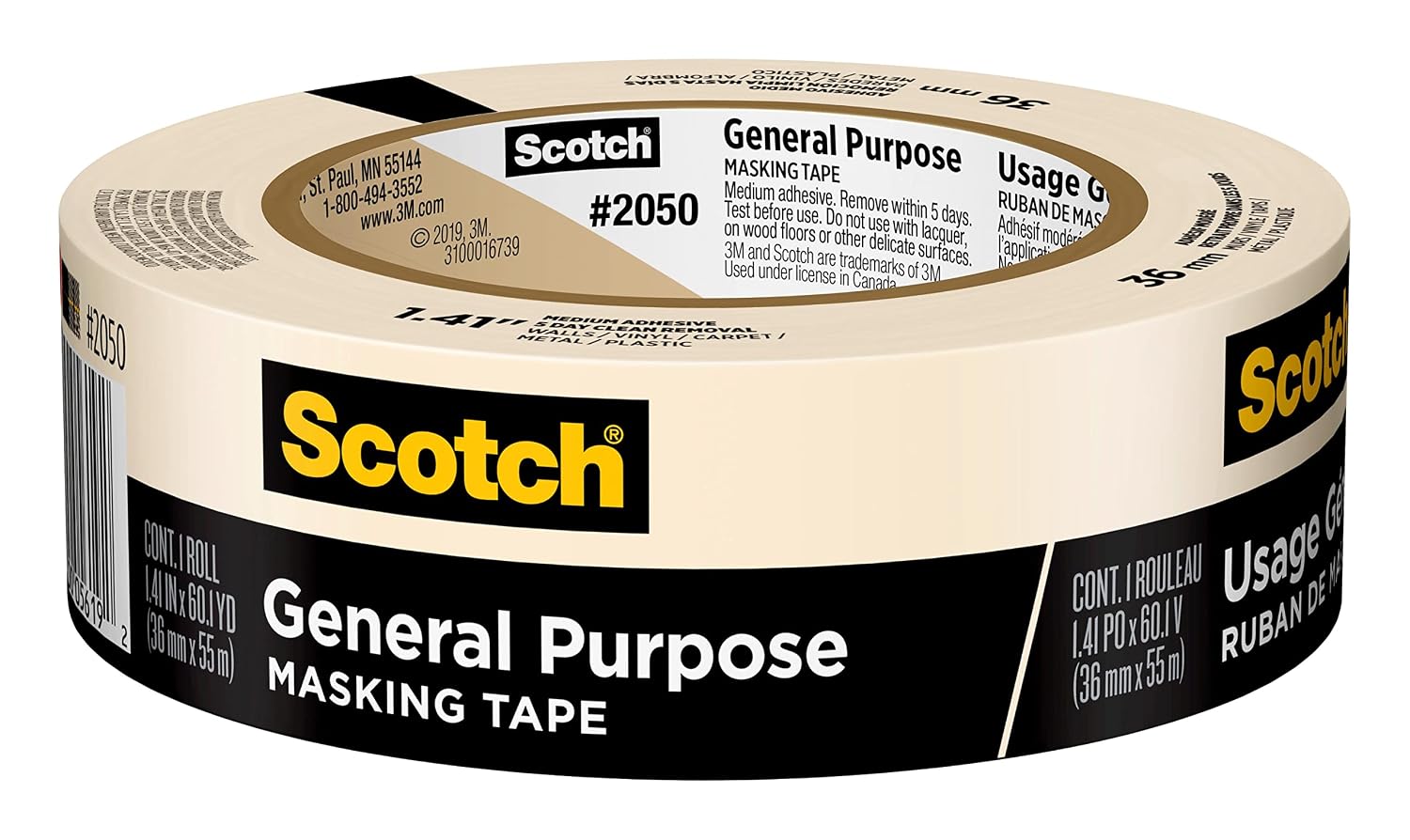 3M 36-Rolls of .94” x 60 yds 2050-24AP Scotch Greener Tan General Purpose Masking Tape