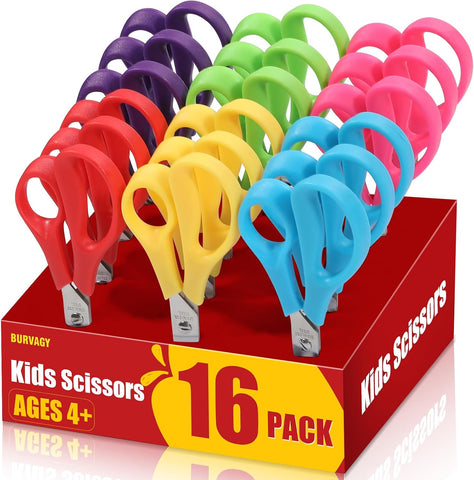 BURVAGY 5.5" Kids Scissors Safety Child Small Scissors for School 16 Pack