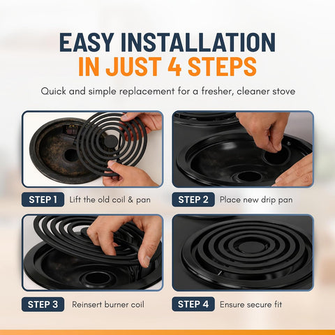 Electric Stove Drip Pans Set of 4 (2 x 6-Inch & 2 x 8-Inch) Replacement Stove Drip Pans for Electric Stove Compatible with 318067041 & 318067051, Frigidaire, Kenmore, Tappan & More