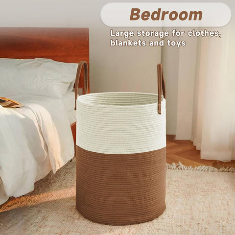 JMvicyroam 100L Cotton Rope Laundry Basket Hamper, White and Brown