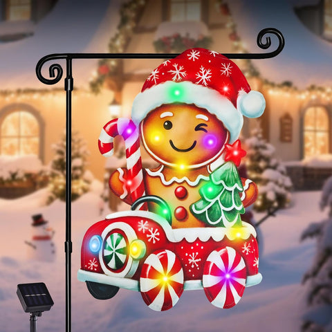 Lighted Christmas Gingerbread Garden Flag Outdoor Decor, 12x18In