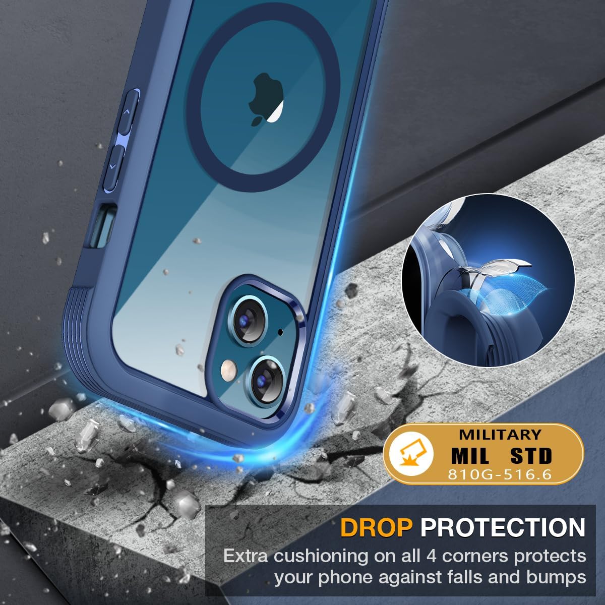 Miracase for iPhone 13 mini Case 5.4",Built-in Screen Protector,Dark Blue