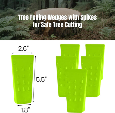AR-PRO 6 Pack Tree Felling Wedges with Spikes for Safe Tree Cutting – 5.5” Wedges with Storage Bag; 6 Felling Dogs to Guide Trees Stabilize and Safely to Ground for Loggers and Fallers