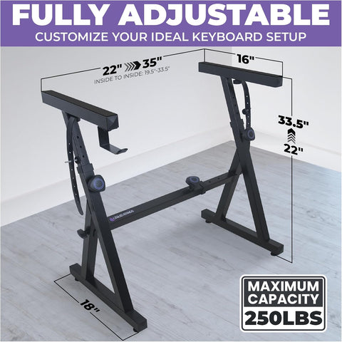 Liquid Stands Piano Keyboard Stand - Z Style Adjustable and Portable Heavy Duty Music Stand for Kids and Adults -Fits 54-88 Key Electric Pianos - Sturdy Musical Keyboard Stand (Black)