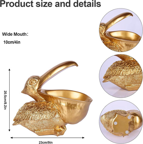 Pelican Key Holder Statues,Fun Animal Hippo Candy Dish,Candy Dish for Office Desk Unique,Modern Key Holder for Pelican Figurine,Suitability Desk and Entry Table Decor Items (All Gold)