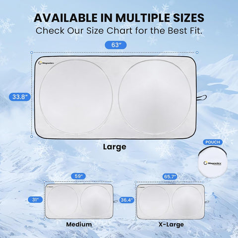 Magnelex Car Windshield Sunshade – Double-Layer Design for 2X Heat Blocking, Blocks UV Rays, Foldable Sun Shade for Cars, Trucks & SUVs, Keeps Interior Cooler, Large (63 x 33.8 in)