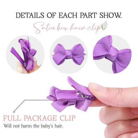 Mini Fully Lined Grosgrain Ribbon Hair Bows Clips for Baby Girls with Fine Hair - 40PCS (20 Color Pairs)