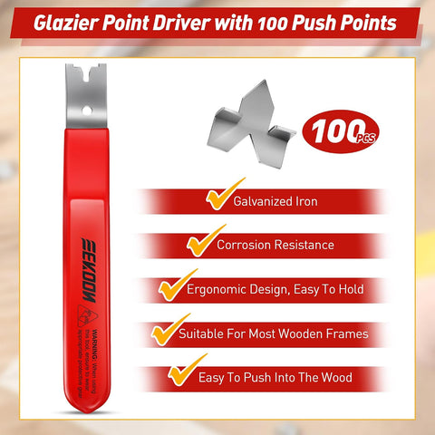 Feekoon Glazier Point Driver with 100 Push Points, Red