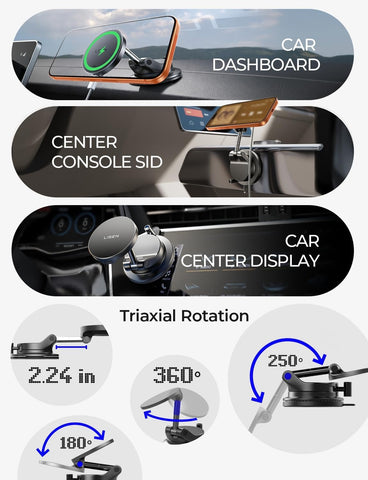 LISEN 15W MagSafe Car Mount Charger, Magnetic Wireless Car Phone Holder