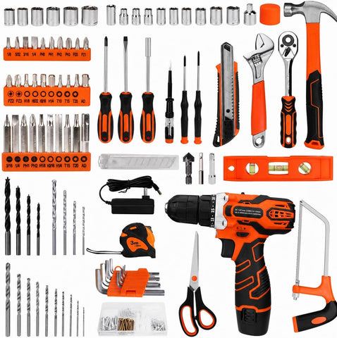 255-Piece Home Tool Kit with 12V Cordless Drill and Drawer Case