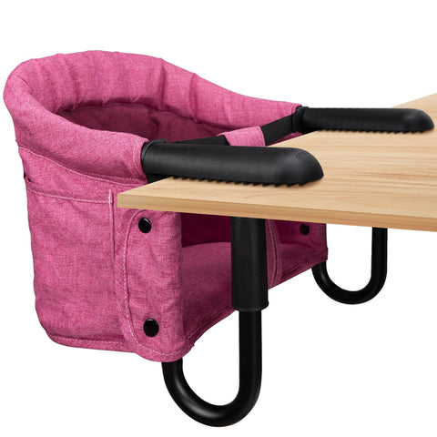 Hook On Chair with Removable Dining Tray,Portable Hook-On Chairs with Storage Bag,for Home and Travel(Rose Red)