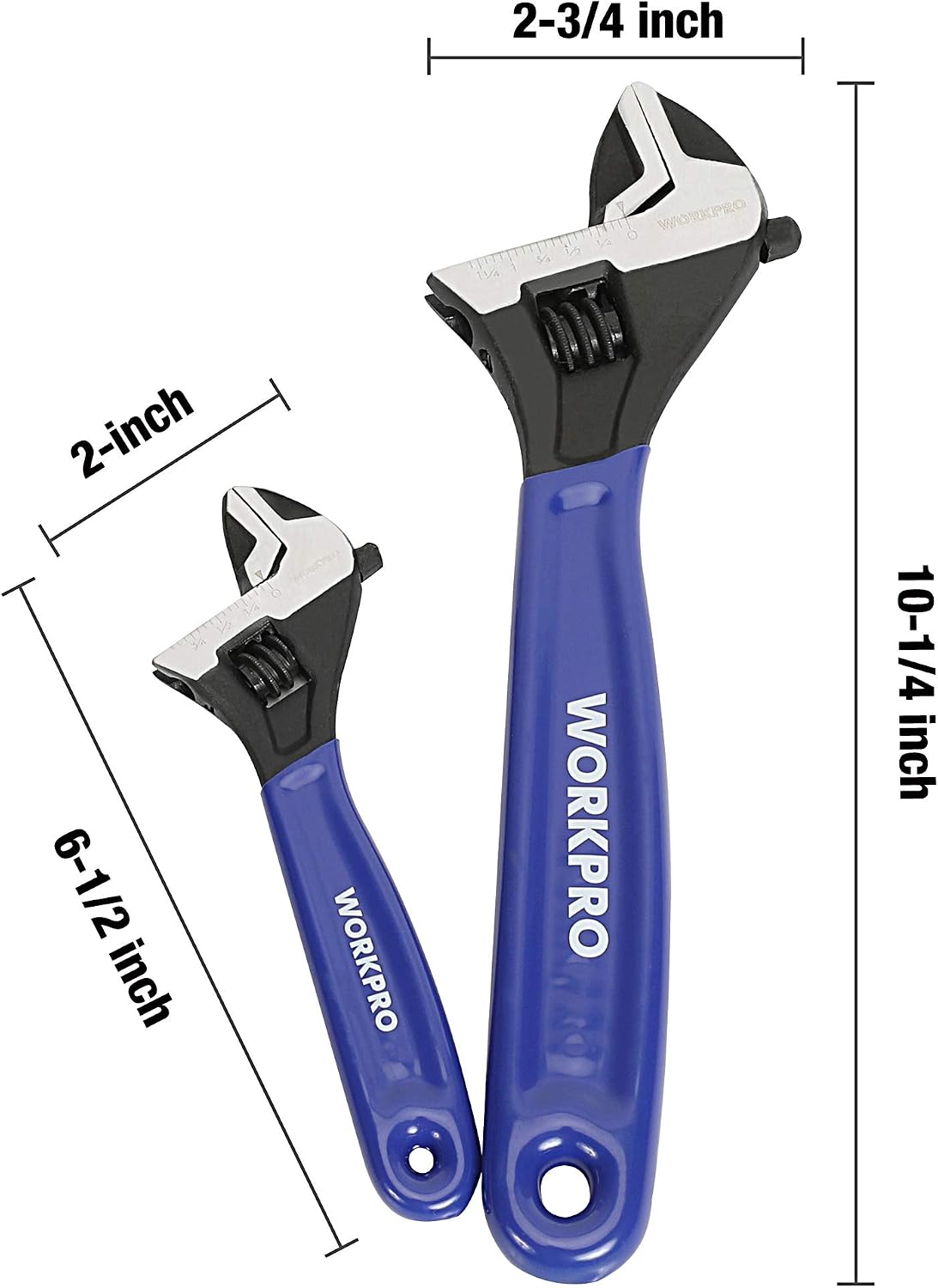 WORKPRO 2-Piece Adjustable Wrench Set, 6-Inch & 10-Inch Wide Jaw Wrenches
