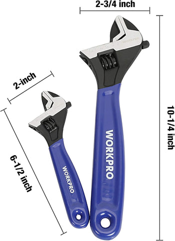 WORKPRO 2-Piece Adjustable Wrench Set, 6-Inch & 10-Inch Wide Jaw Wrenches
