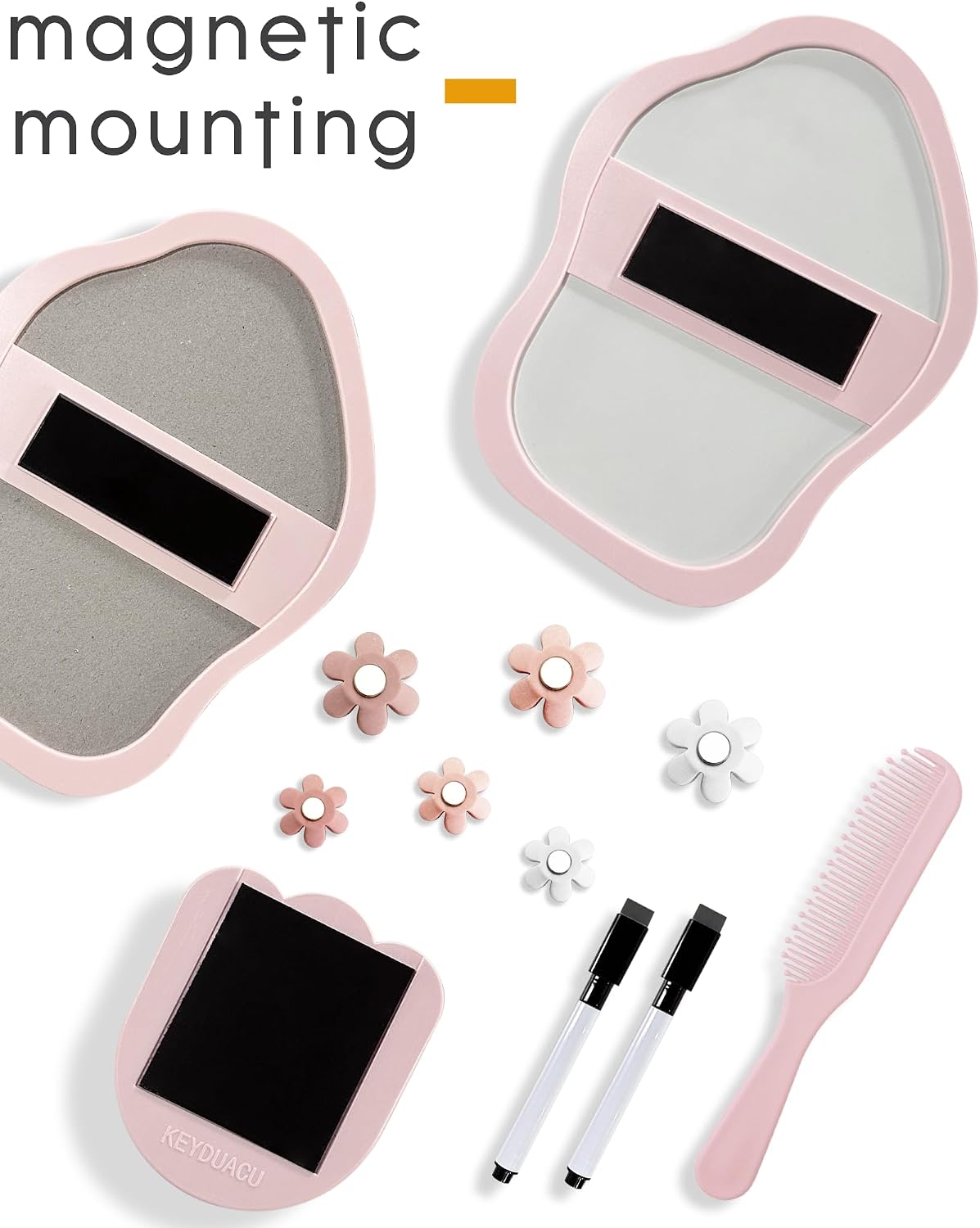 KEYDUACU 12 pcs Girls Pink Locker Accessories, Locker Decorations Including Mirrors, whiteboards, Magnets and organizing Supplies. Ideal for Back-to-School Essentials and The Office (12 pcs-Pink)