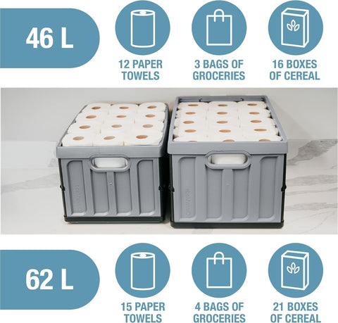 Collapsible Storage Bin (With Lid) (100% Recycled) - 62L - Obsidian (3PK)