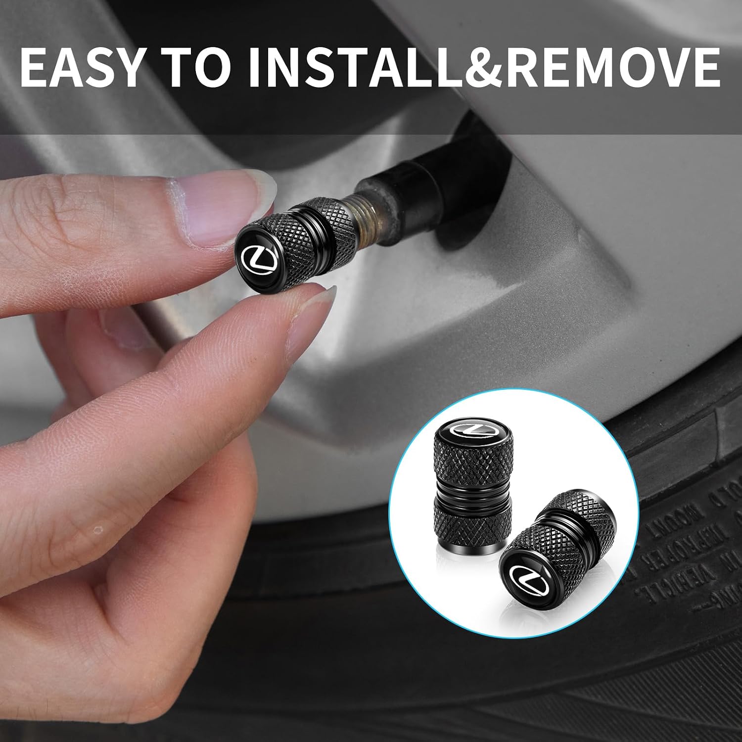 Tire Valve Stem Cap Cover for Lexus RX ES GS LS NX RS GX LX RC LC RX350 is250 GX460 Belt O-Ring Seal Corrosion Resistant tire Valve caps 4 Pack Black