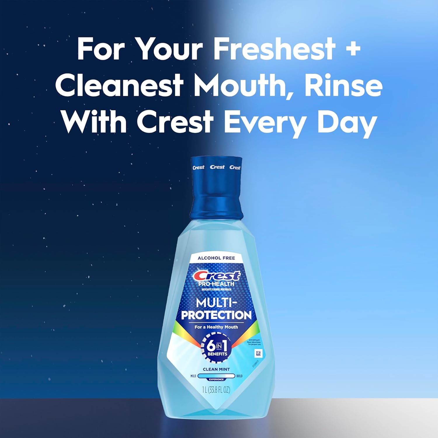 Crest Mouthwash Pro Health Multi-Protection, 1L, 2 Pack, 6-in-1 Benefits, Alcohol Free, Enamel Repair, Breath Freshener, Anti Cavity, Fluoride mouthwash, Bad Breath Treatment for Adults, Contains CPC