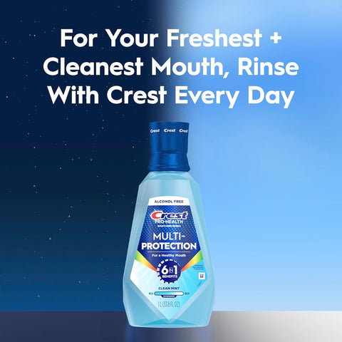 Crest Mouthwash Pro Health Multi-Protection, 1L, 2 Pack, 6-in-1 Benefits, Alcohol Free, Enamel Repair, Breath Freshener, Anti Cavity, Fluoride mouthwash, Bad Breath Treatment for Adults, Contains CPC