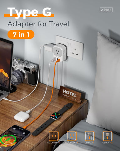 TESSAN UK Adapters for Travel, Type G Adaptor, 2 Pack