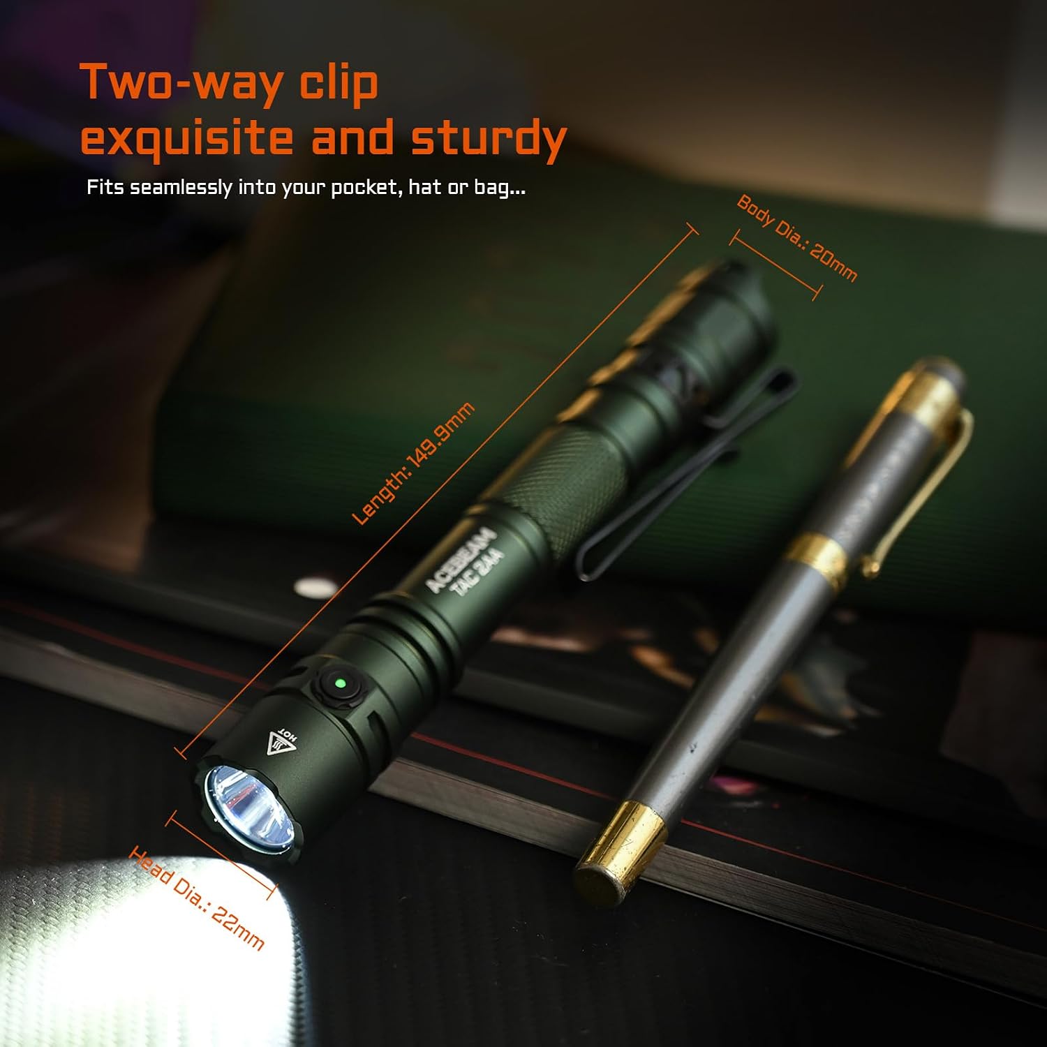 ACEBEAM TAC 2AA EDC Tactical Dual Modes Flashlight, 1600 High Lumens Light