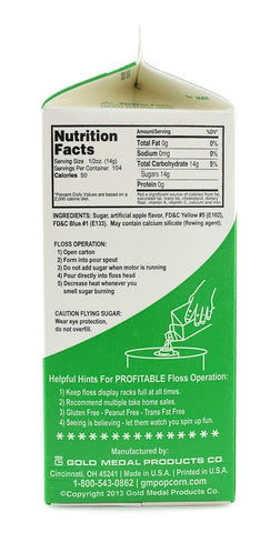 Floss sugar Flavor Cotton Candy 3.25 lb - 1 Carton 52 oz - 1/2 Gallon (Green Apple)