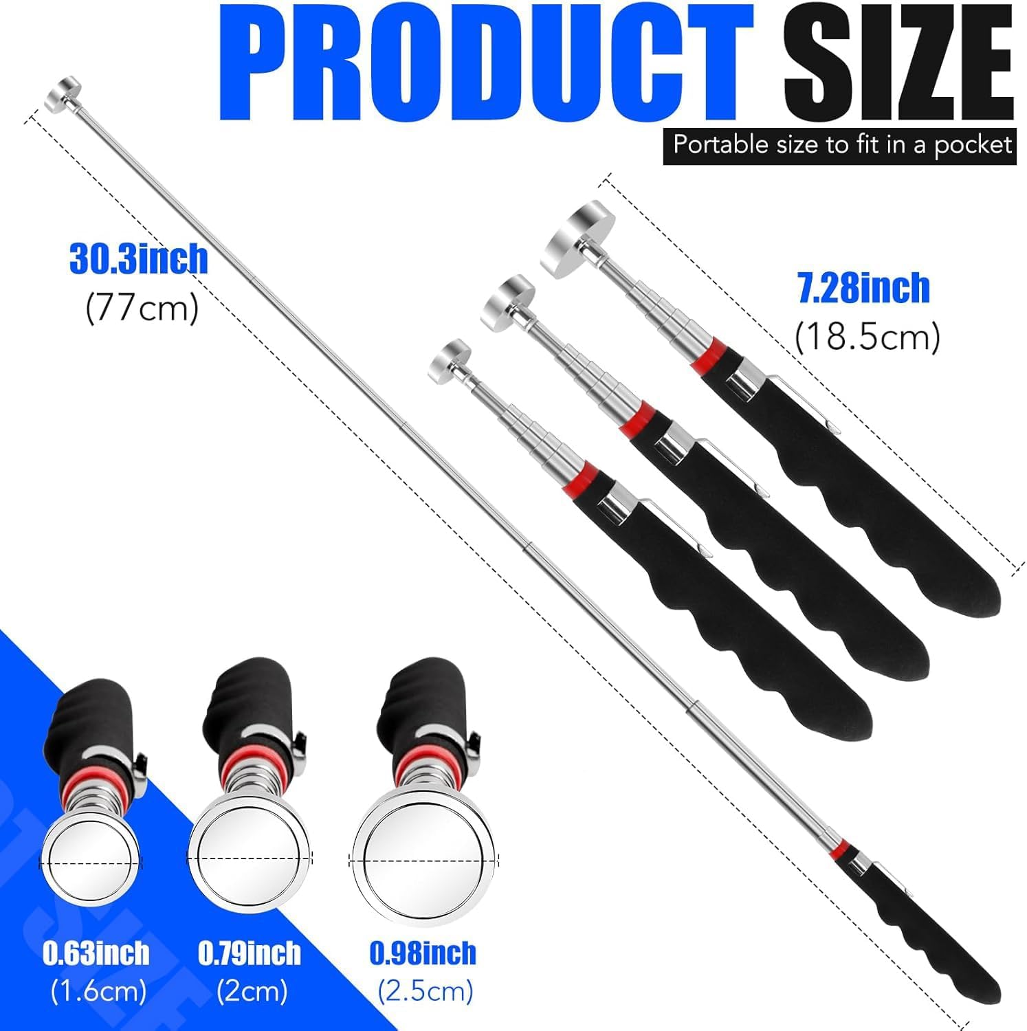 3PCS Telescoping Magnetic Pick Up Tool Extendable up to 31"