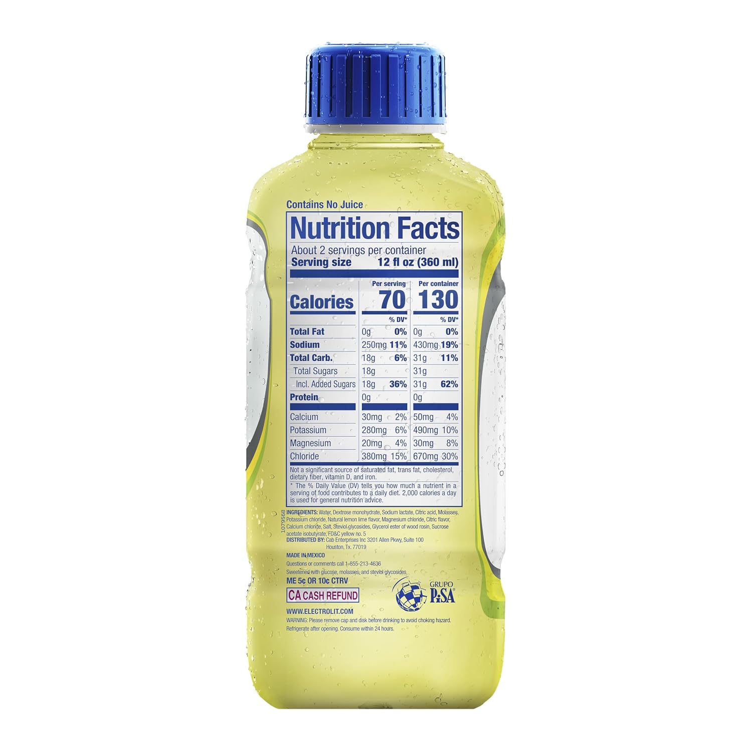 Electrolit, Electrolyte Beverage, Lemon-Lime, 21 Fl Oz (12 Pack) | Hydration Sports Drinks with Electrolytes, Magnesium, Calcium & Potassium, Recovery Drink for Post Workout