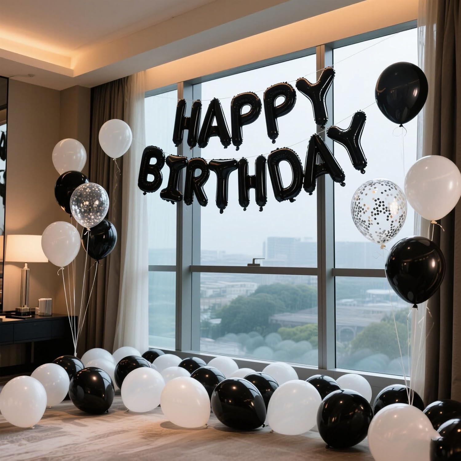 Black Happy Birthday Balloon Banner Set -16 Inch Foil Letters Balloons, Reusable Birthday Decorations and Party Supplies, Suitable for Men and Women's Birthday Decorations，Party Backdrop