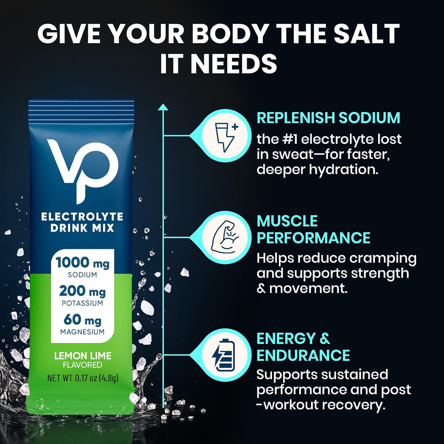 Venture Pal High Sodium Sugar-Free Electrolytes Powder Packets, 16 Sticks